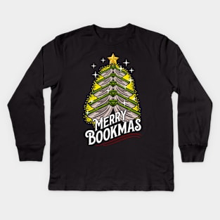 Merry Bookmas. Ugly Christmas Tree. Kids Long Sleeve T-Shirt